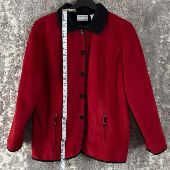 Alfred Dunner Petite Sz 12P Fleece Button Jacket Red Long Sleeve Zip Coat Pocket - Picture 2 of 8